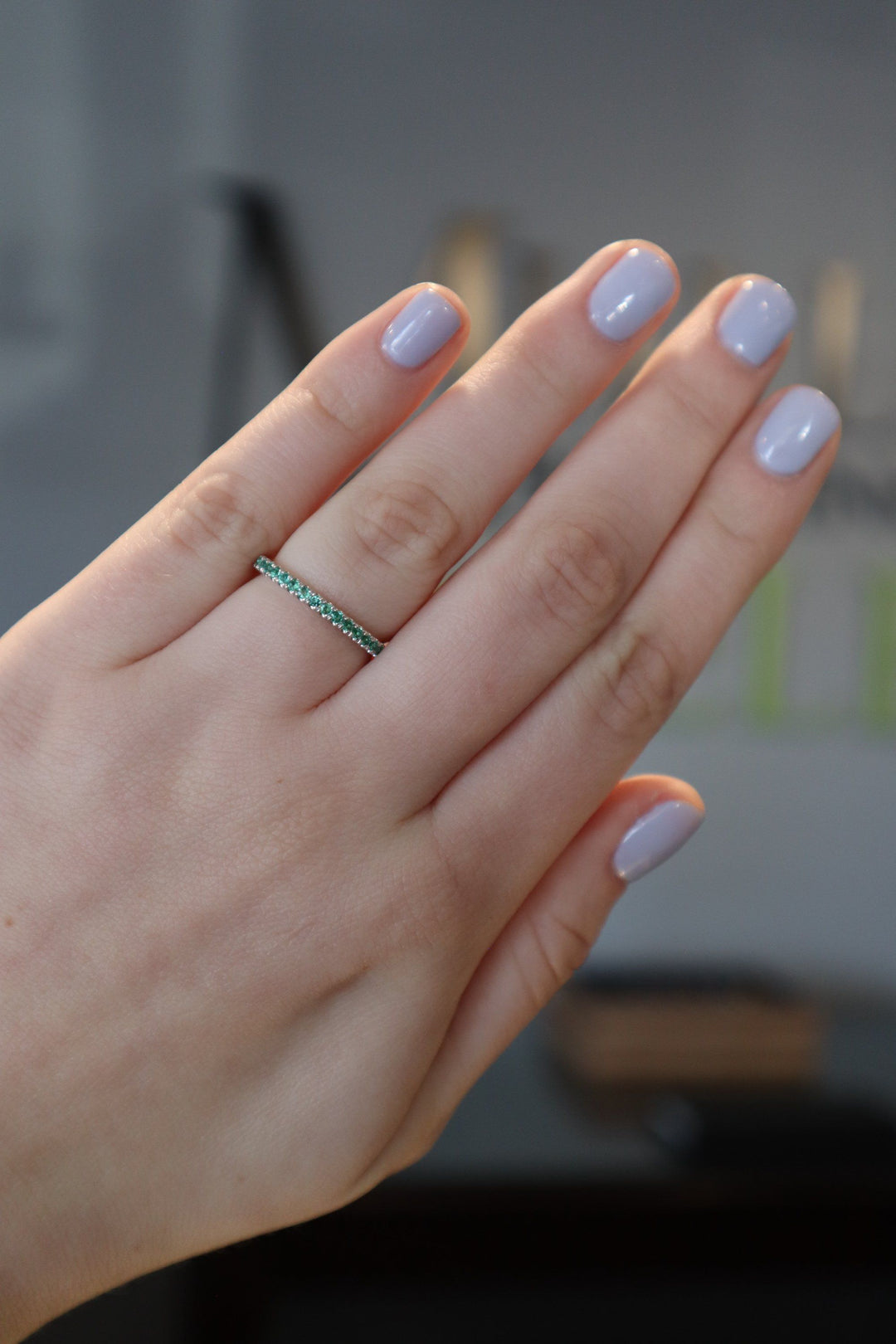RINGS - 14K White Gold Emerald Stackable Birthstone Ring