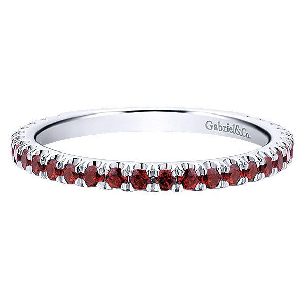 Garnet Birthstone Stackable  Ring 14K White Gold
