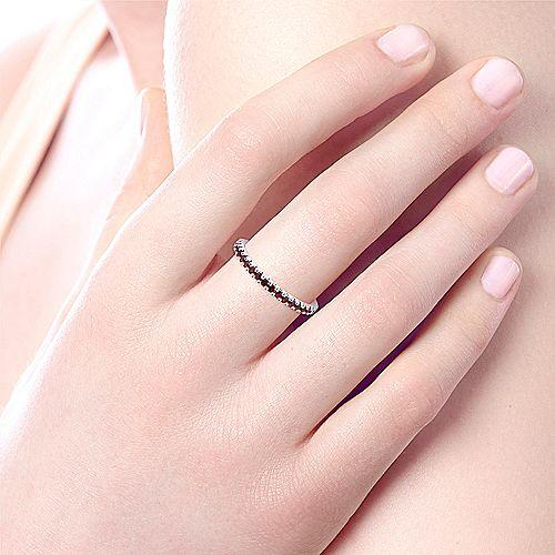 Garnet Birthstone Stackable  Ring 14K White Gold