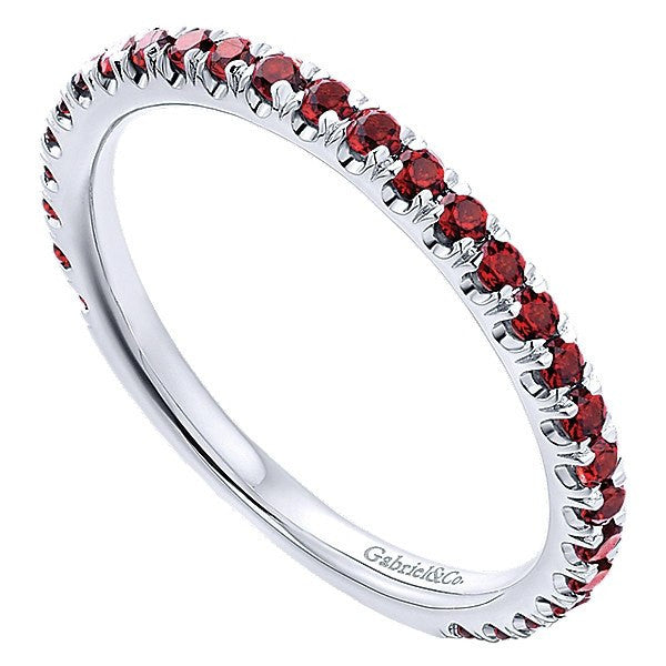 RINGS - 14K White Gold Garnet Stackable Birthstone Ring