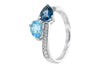 RINGS - 14K White Gold Ladies 2-Stone Pear Shaped Blue Topaz And Diamond Ring