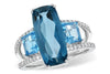 RINGS - 14K White Gold Multi-Color 3-Stone Blue Topaz And Diamond Statement Ring