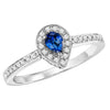 RINGS - 14K White Gold Pear Shaped Sapphire & Diamond Halo Ring.