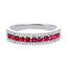 RINGS - 14K White Gold Ruby And Diamond 3-Row Channel Band