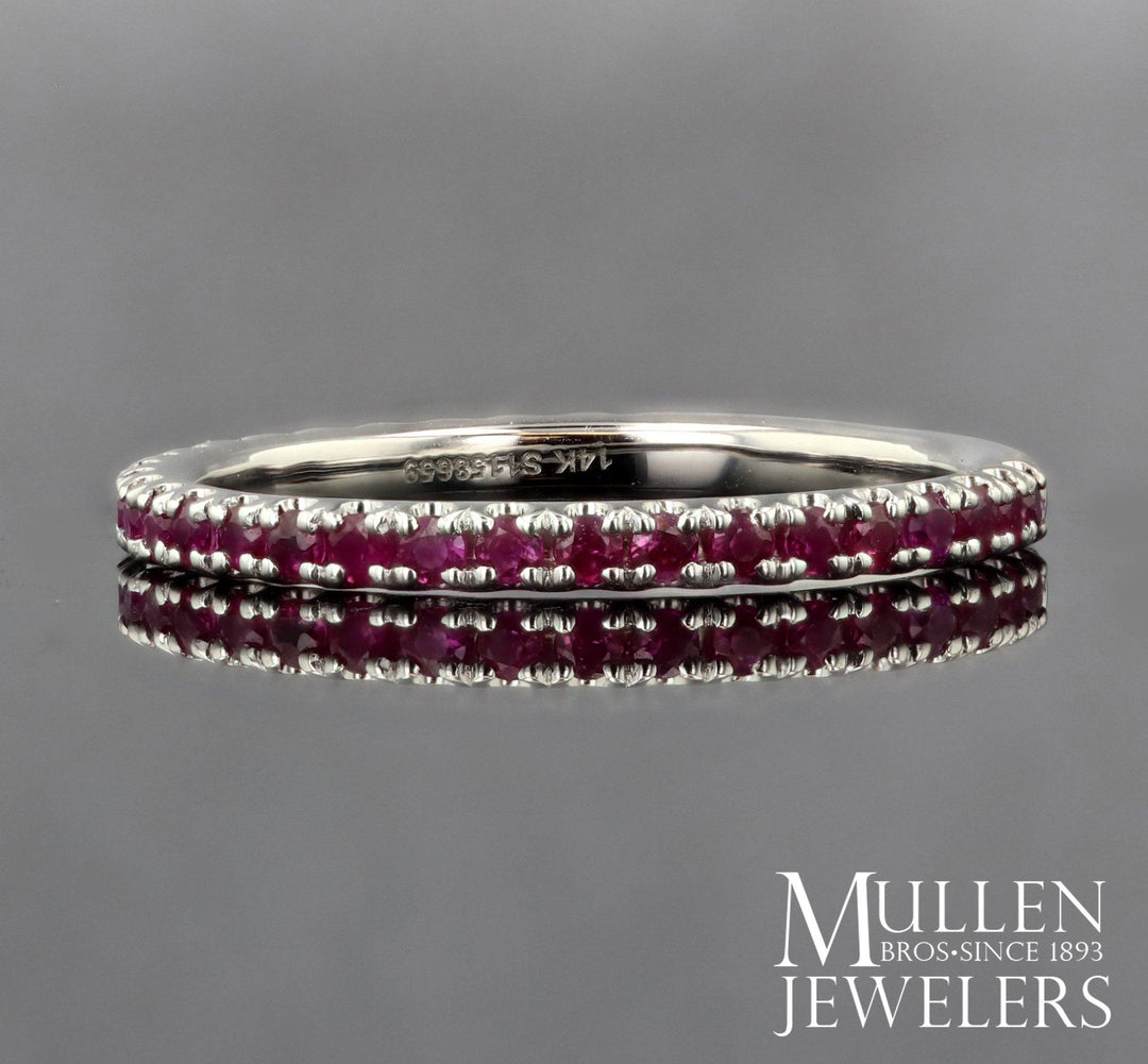RINGS - 14K White Gold Ruby Stackable Birthstone Ring