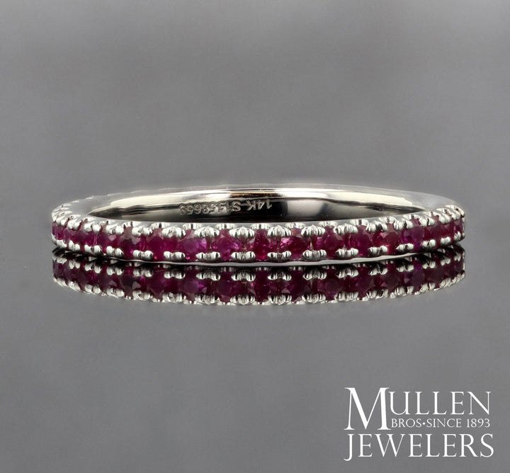 RINGS - 14K White Gold Ruby Stackable Birthstone Ring