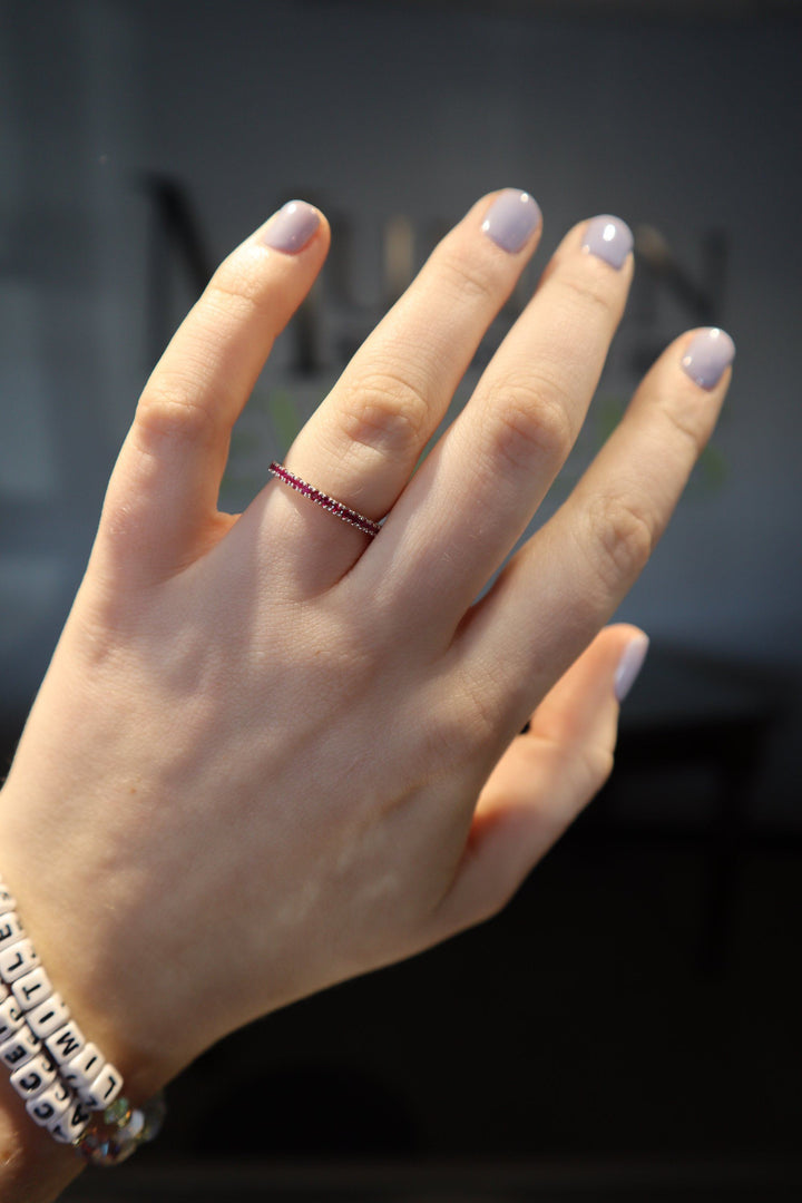 RINGS - 14K White Gold Ruby Stackable Birthstone Ring