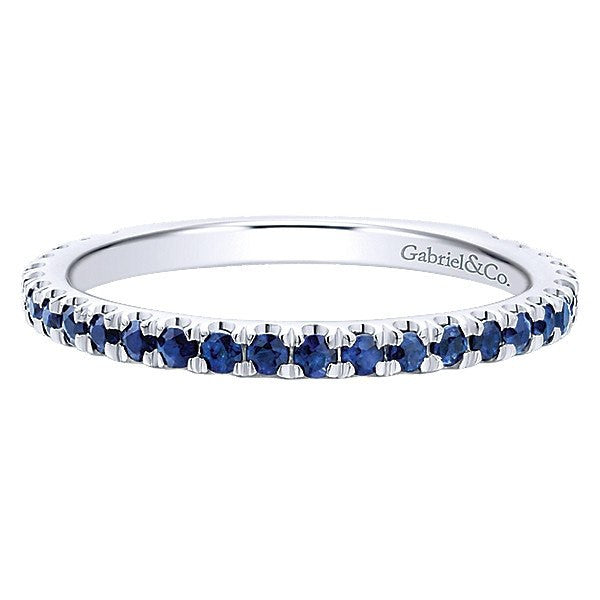 Sapphire Birthstone Stackable  Ring 14K White Gold