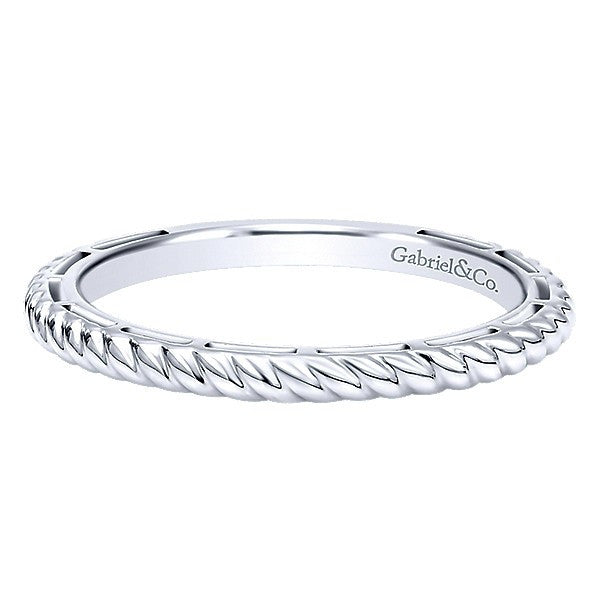 RINGS - 14K White Gold Stackable Ring With Roped Design