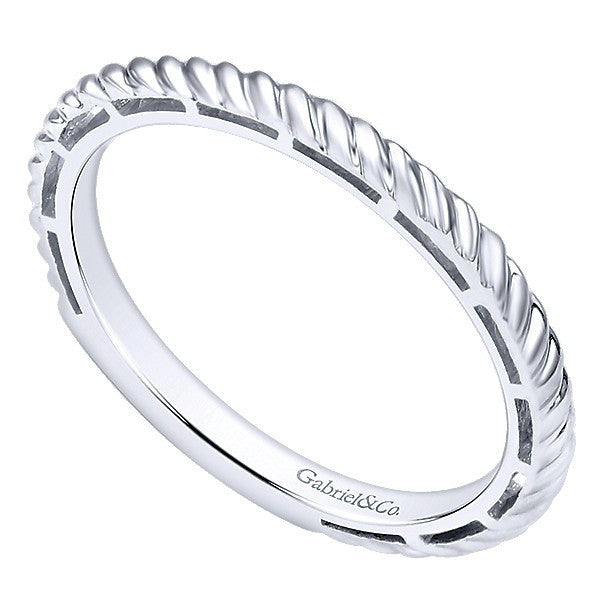RINGS - 14K White Gold Stackable Ring With Roped Design
