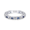Vintage Diamond and Sapphire Stackable Ring 14K White Gold