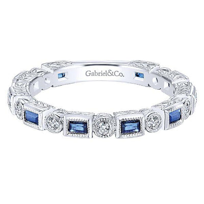 RINGS - 14K White Gold Vintage Diamond And Sapphire Stackable Ring