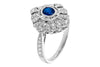 Filigree Blue Sapphire And Diamond Ring 14K White Gold