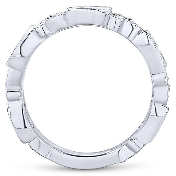 RINGS - 14K White Gold Vintage Marquise Shaped Diamond And Sapphire Stackable Ring