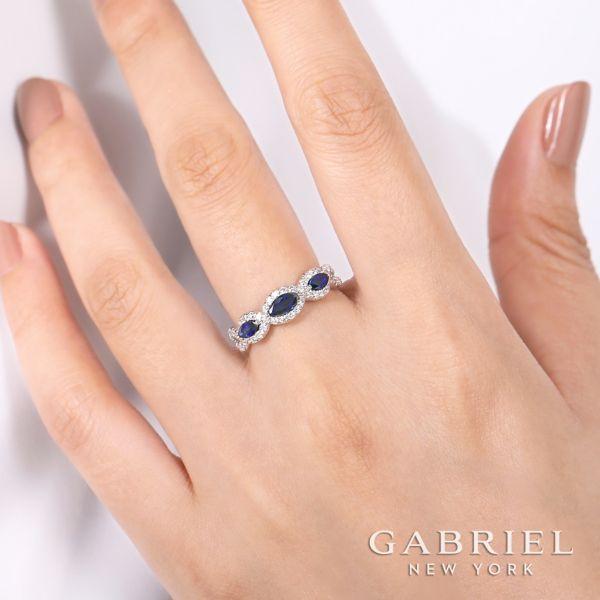 Marquise Shaped Diamond And Sapphire Ring .76 Cttw 14K Gold