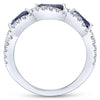 RINGS - 14K White Gold Vintage Marquise Shaped Halo Diamond And Sapphire Stackable Ring