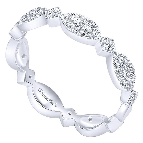 RINGS - 14K White Gold Vintage Style .13cttw Diamond Stackable Ring