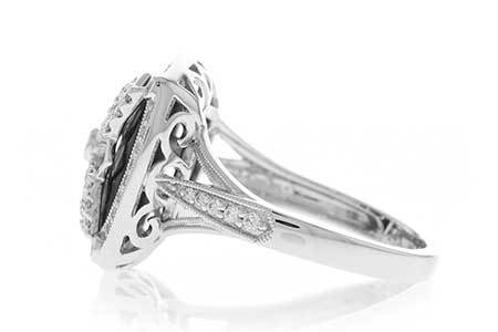 Filigree Onyx Diamond Ring 14K White Gold | Mullen Jewelers