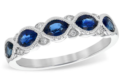 RINGS - 14K White Gold Vintage Style Sapphire And Diamond Band