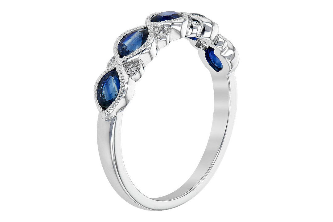 RINGS - 14K White Gold Vintage Style Sapphire And Diamond Band