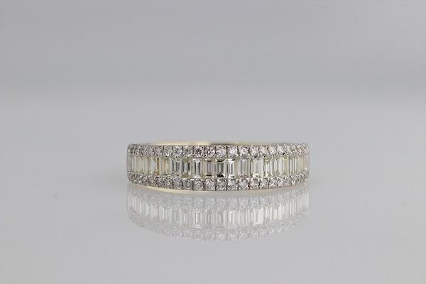 RINGS - 14K Yellow Gold 3/4cttw Baguette And Round Diamond Band.