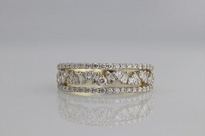 RINGS - 14K Yellow Gold .84cttw Diamond Alternating Fashion Ring.