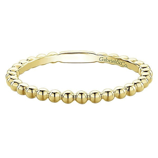 RINGS - 14K Yellow Gold Beaded Ball Design Stackable Band