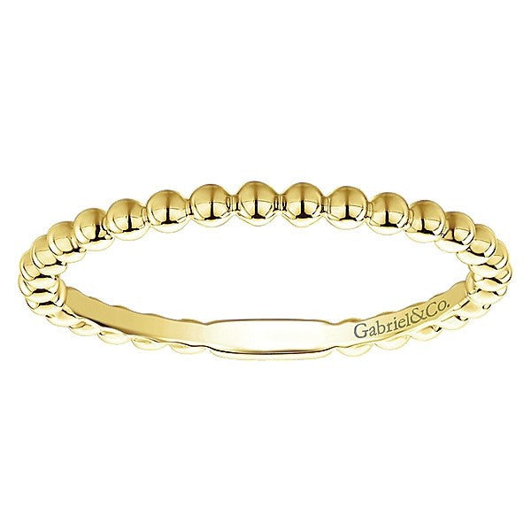 RINGS - 14K Yellow Gold Beaded Ball Design Stackable Band