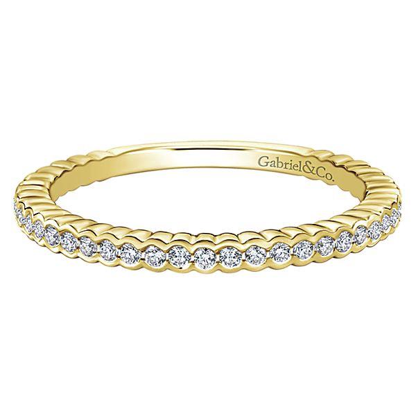 Half Bezel RoundStackable  Diamond Ring 14K Yellow Gold
