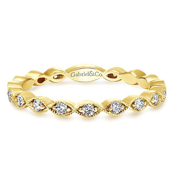 RINGS - 14K Yellow Gold Vintage Marquise Station Diamond Stackable Ring