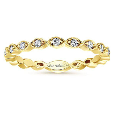 RINGS - 14K Yellow Gold Vintage Marquise Station Diamond Stackable Ring