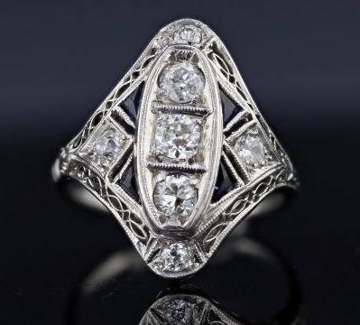RINGS - Estate Platinum Sapphire And Diamond Ring