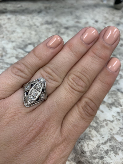 RINGS - Estate Platinum Sapphire And Diamond Ring