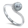 RINGS - Sterling Silver And Gray Freshwater Pearl Bypass Ring With CZ Accents