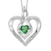 Sterling Silver Created Emerald and Diamond Heart Shaped Necklace