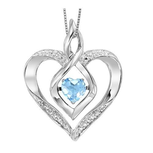Sterling Silver Created Blue Topaz and Diamond Heart Shaped Necklace