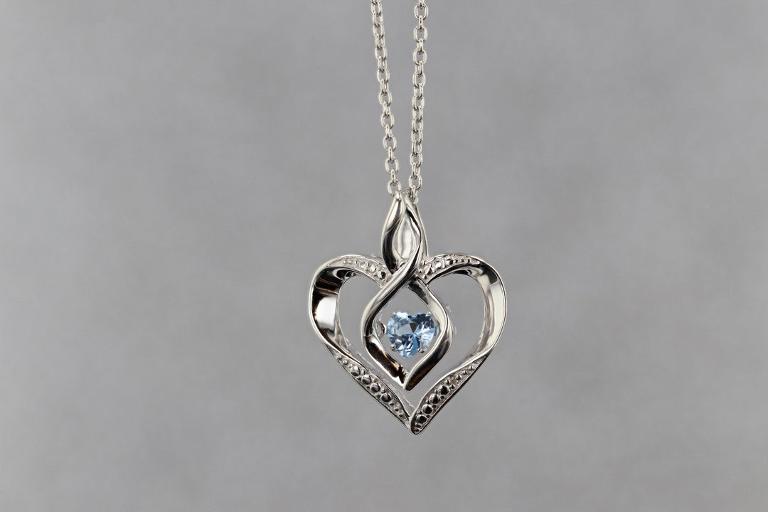 UNDER $200 - Sterling Silver Created Blue Topaz And Diamond Heart Shaped Necklace