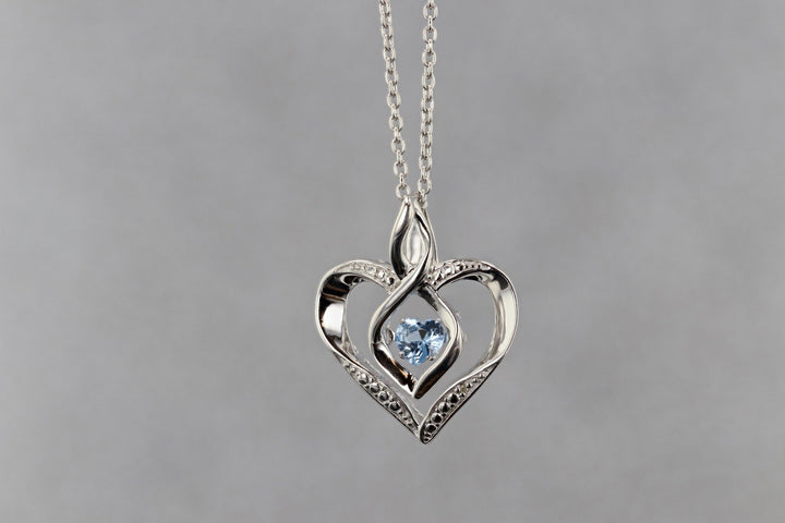 UNDER $200 - Sterling Silver Created Blue Topaz And Diamond Heart Shaped Necklace