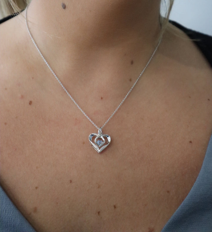 UNDER $200 - Sterling Silver Created Blue Topaz And Diamond Heart Shaped Necklace