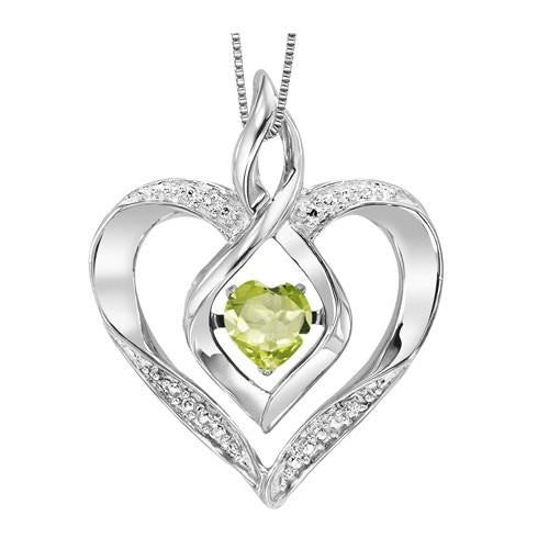 UNDER $200 - Sterling Silver Created Peridot And Diamond Heart Shaped Necklace