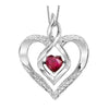 UNDER $200 - Sterling Silver Created Ruby And Diamond Heart Shaped Necklace