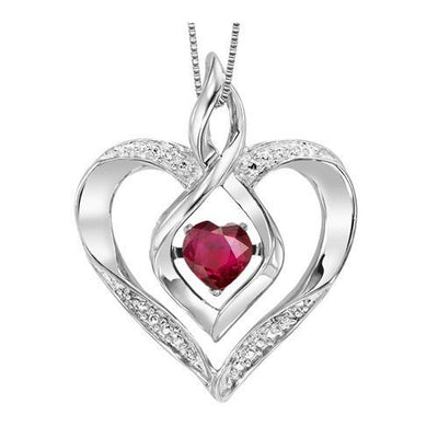 Sterling Silver Created Ruby and Diamond Heart Shaped Necklace