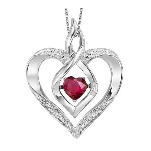 UNDER $200 - Sterling Silver Created Ruby And Diamond Heart Shaped Necklace