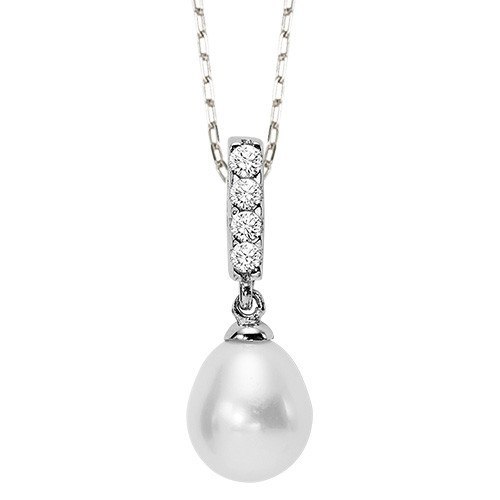 UNDER $200 - Sterling Silver Freshwater Pearl And Crystal Drop Necklace