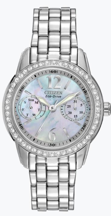 Citizen Eco-Drive Ladies Silhouette Crystal Stainless Steel Watch with Swarovski Crystals and Black Mother of Pearl Dia