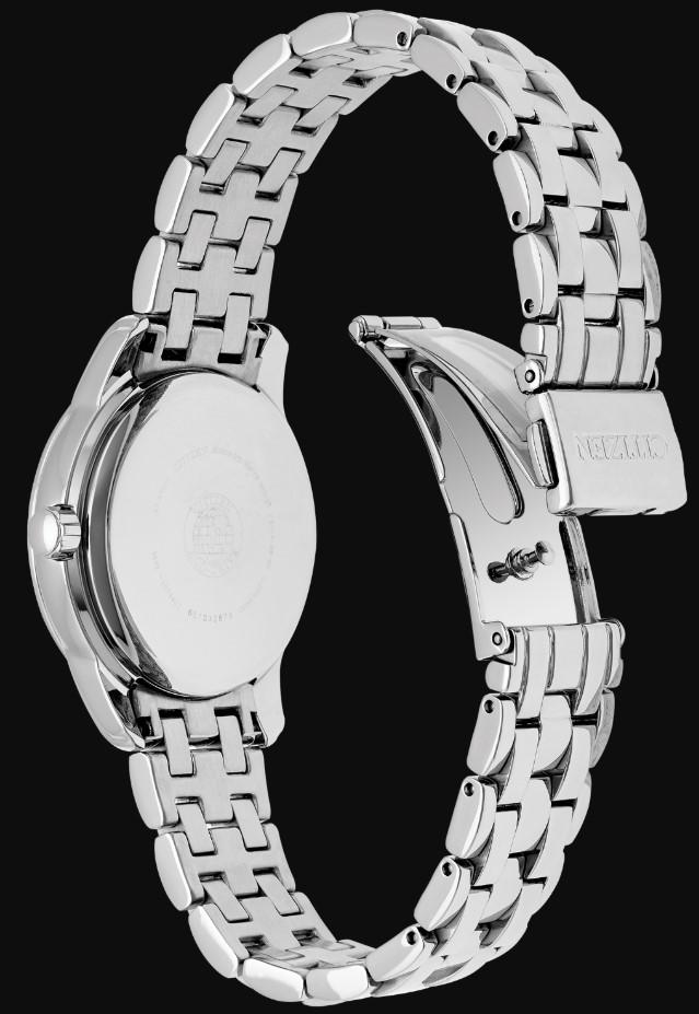Citizen Eco-Drive Ladies Silhouette Crystal Stainless Steel Watch with Swarovski Crystals and Black Mother of Pearl Dia