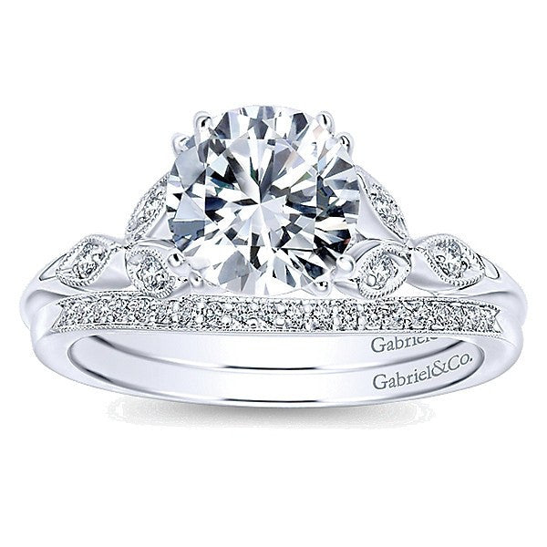 WEDDING - 14k White Gold .06cttw Bead Set Contoured Diamond Wedding Band