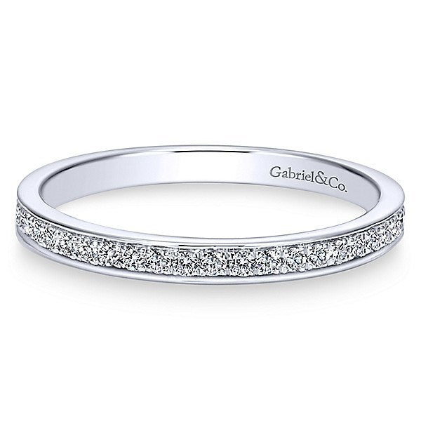 WEDDING - 14K White Gold 1/4cttw Bead Set Diamond Wedding Band With Polished Edges