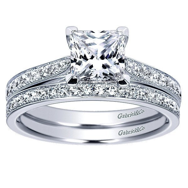 WEDDING - 14K White Gold 1/4cttw Bead Set Diamond Wedding Band With Polished Edges