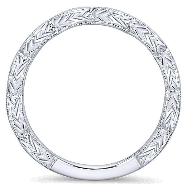 WEDDING - 14k White Gold .13cttw Marquise Shaped Station Diamond Wedding Band With Engraved Shank